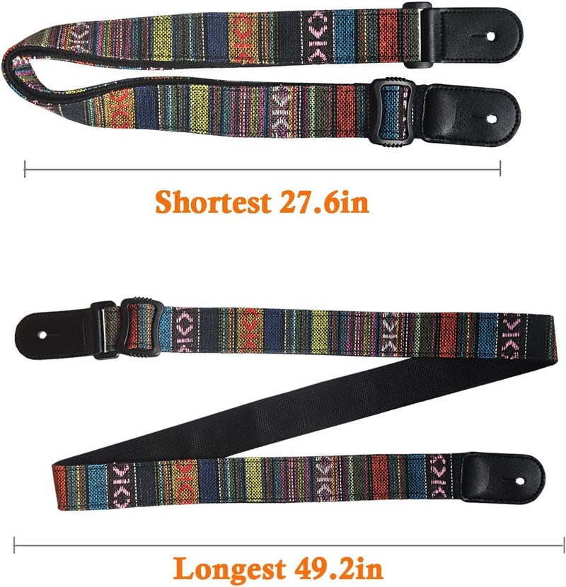 Farcaya Ukulele Strap for Soprano Concert Tenor Baritone Uke Mandolin Banjo Cotton Soft Country Style Picks Locks Buttons (Striped Black) - Image 4